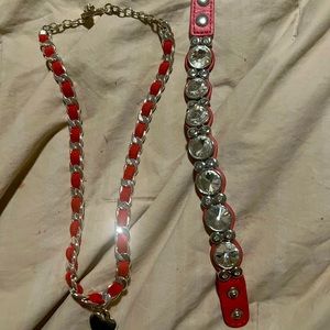 16”. Beautiful necklace and bracelet silver and brick red